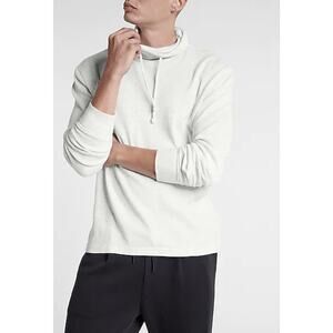 Express Heather White Waffle Knit Funnel Neck Men’s Long Sleeve T-Shirt Size L
